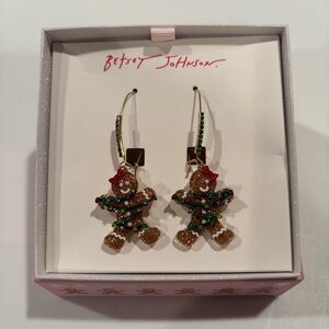 Betsey Johnson Christmas Gingerbread Man earrings / NEW in box / cross posted